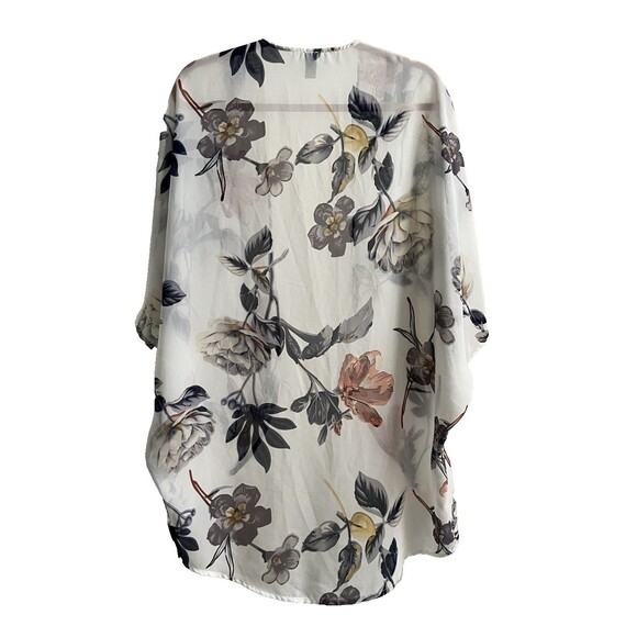 White Floral Kimono Robe Loungewear Open Front Size XL - Picture 5 of 5